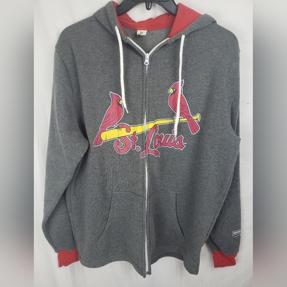 St.Louis Cardinals Gray Hooded Zip Up Sweatshirt Sz XL